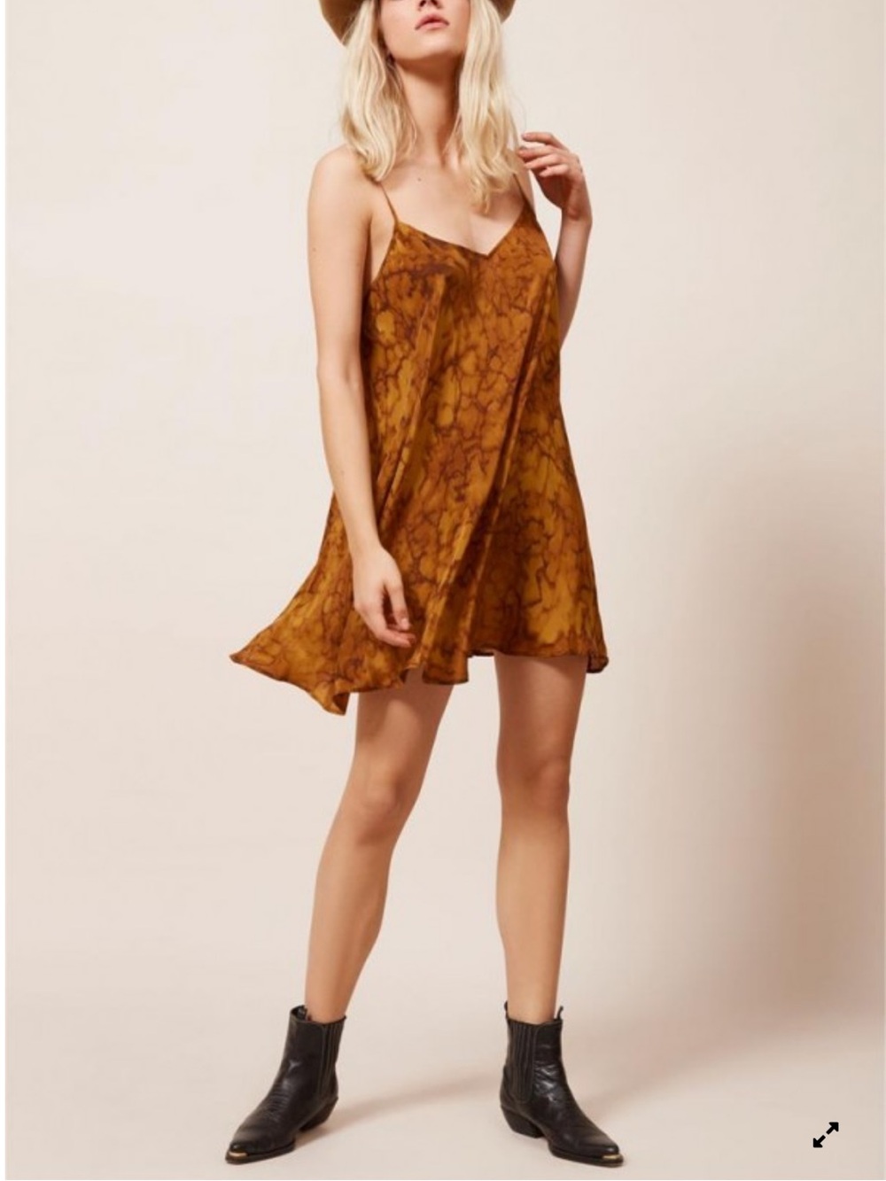 Mes Demoiselles Marbella Silk Mini Dress Sz 6 US 38 Brown Abstract Strappy*E3 - Picture 2 of 8